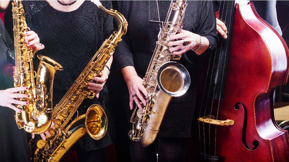 saxophones and double bass in band